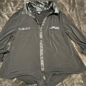NYC Black silky button-up blouse size XL